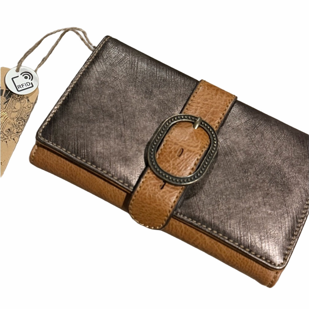 Catchfly Brown Metallic Large Flap Wallet NWT